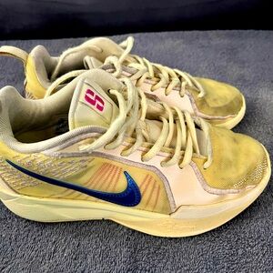 Sabrina Ionescu Nike Yellow and Sneakers  w/Blue Swoosh in super used condition